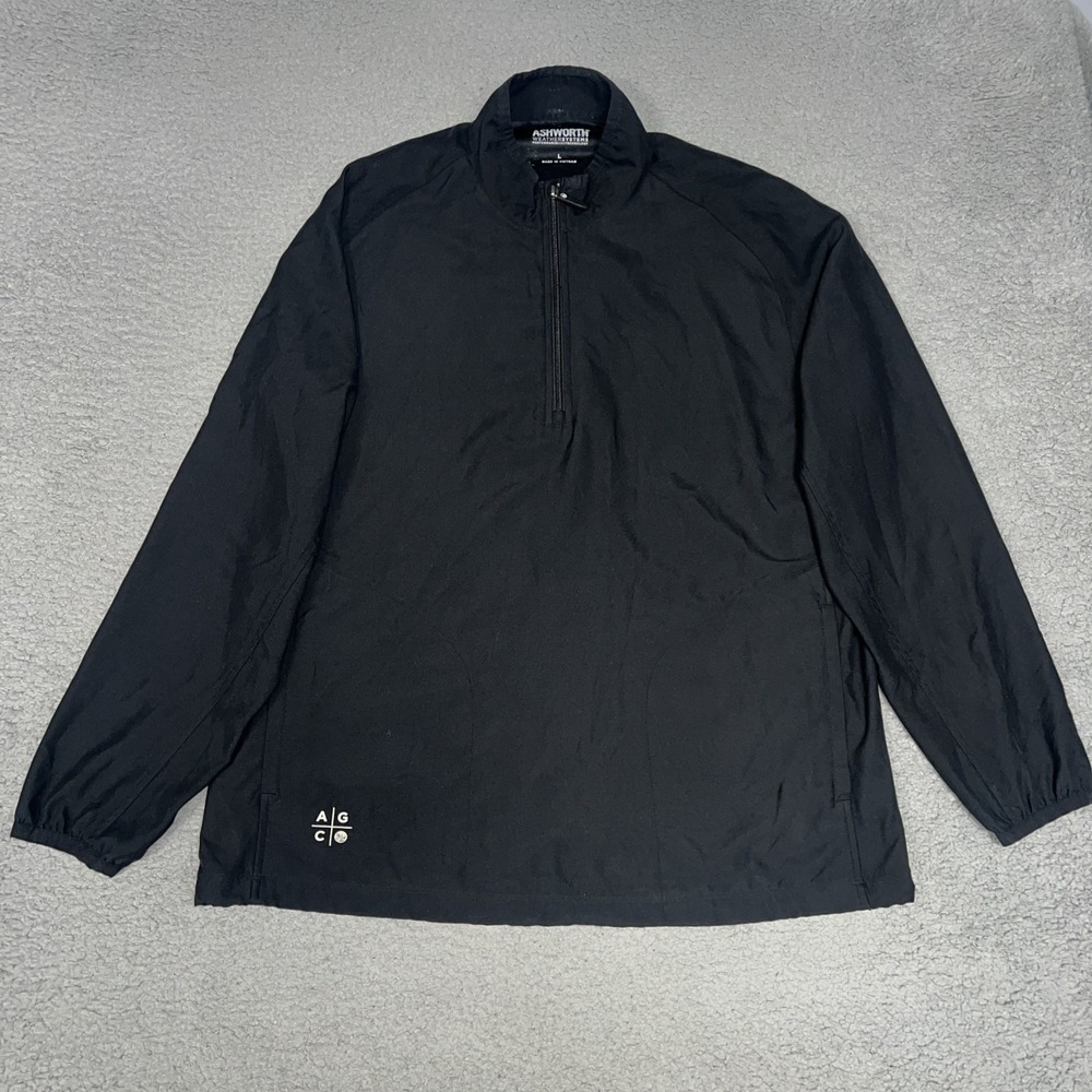 Ashworth Weather Systems Jacket Men Sz L Black 1/4 Zip Golf Performance Pullover